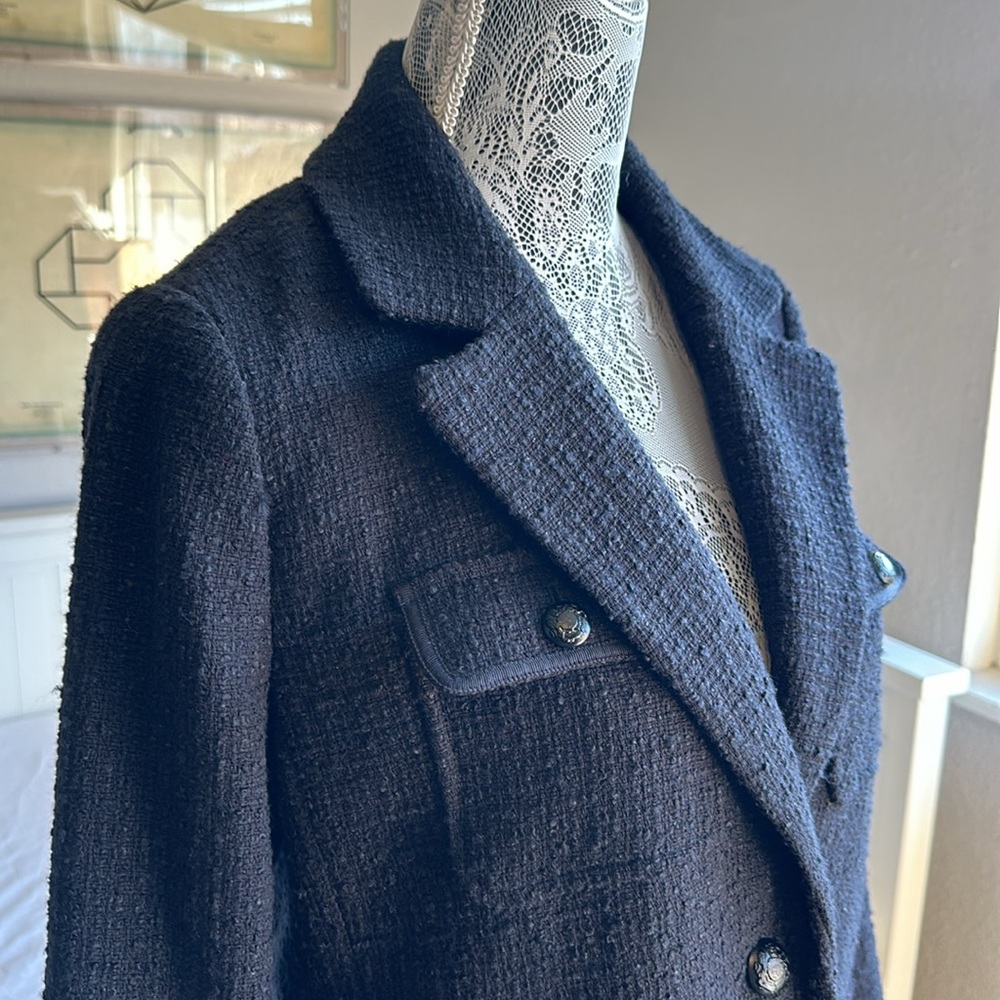 Talbots Black Tweed Button Front Collared Blazer … - image 3